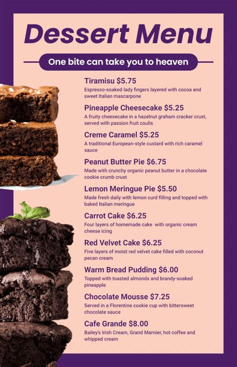 The "Sweet Endings" Dessert Menu