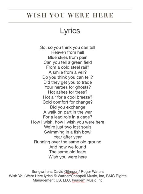 More Than Words: How to Use the Lyrics of Pink Floyd's "Wish You Were Here" to Express Your Deepest Feelings
