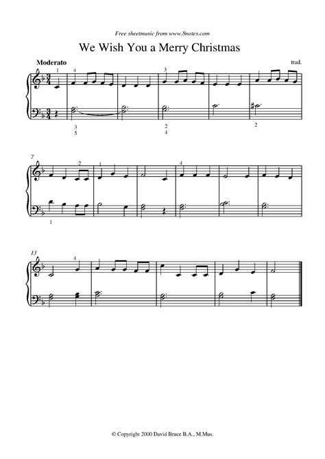 We Wish You A Merry Christmas Notes For Piano