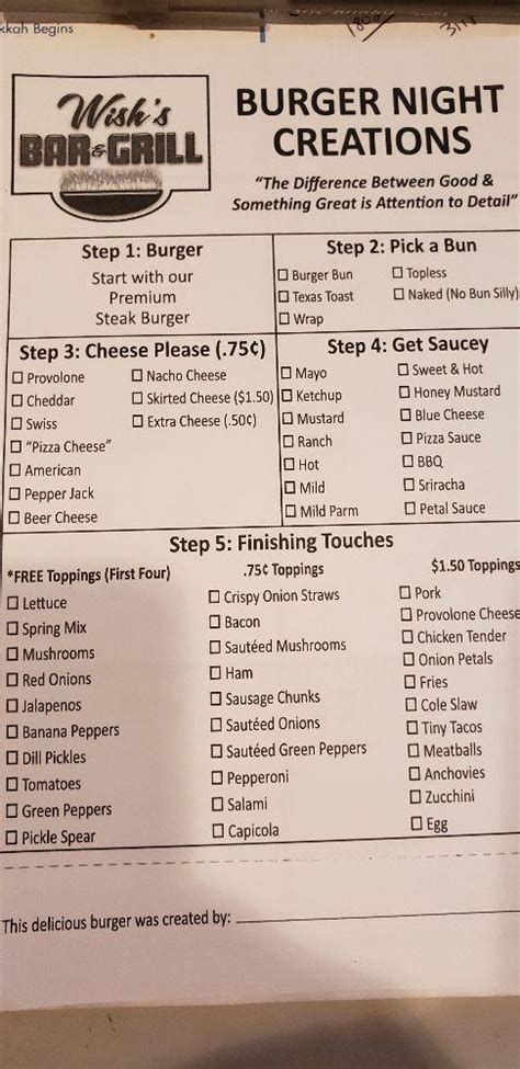 Wish S Bar And Grill Menu